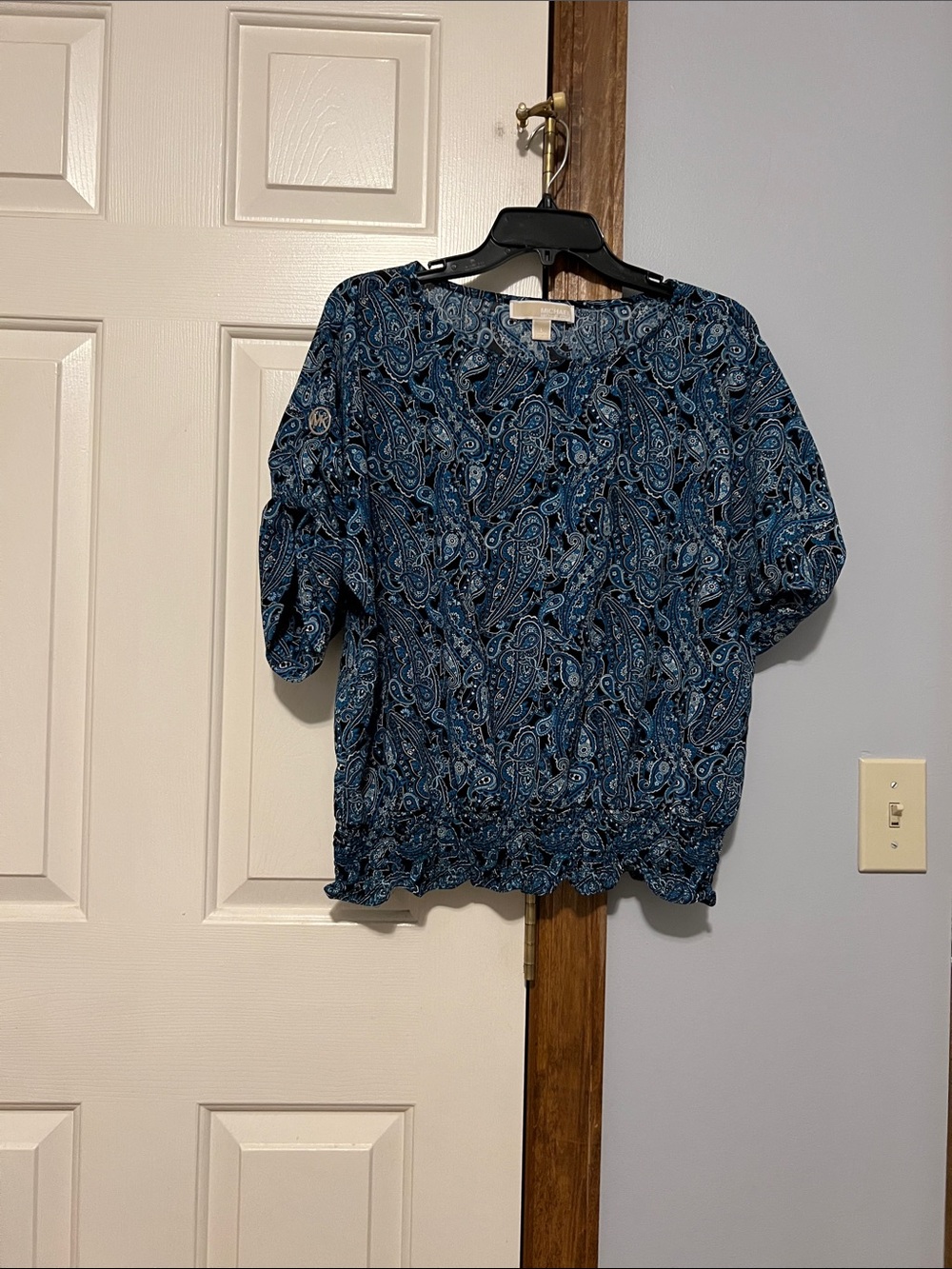 Michael Kors Navy Blue Paisley Short-Sleeve Blouse